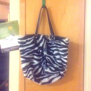 Faux fur Tote Bag/purse zebra print 14 x 14”